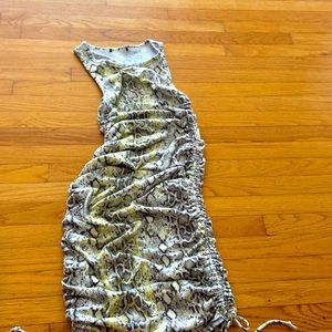 ZARA Snakeskin Ribbed Knit Ruched Midi Dress